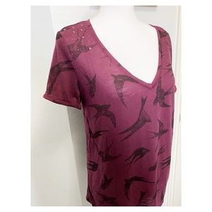 NWT Rock & Republic Orinthology Bird BurgundyTee